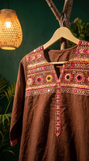 Rangrez Brown Embroidered Kurta Set